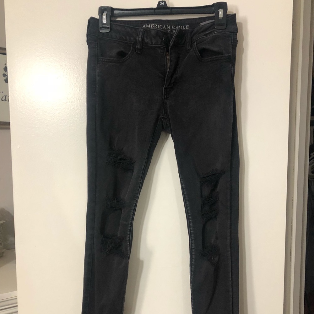 Black distressed american eagle jeans